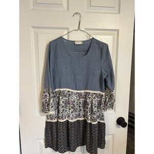 Altard State Size Small Tiered Block Tunic Top 100% Cotton 3/4 Sleeve
